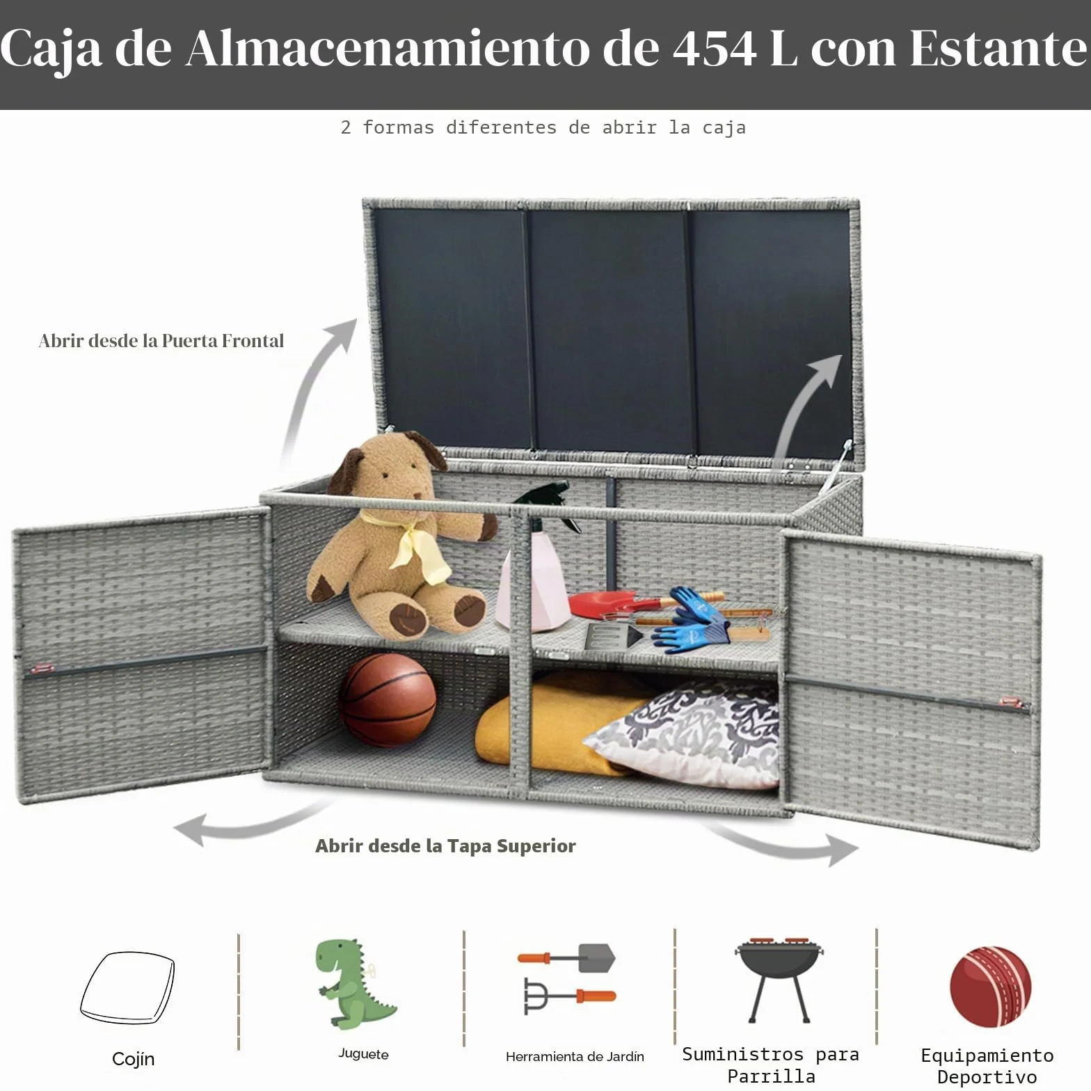 KOMFOTTEU Baúl de Almacenamiento Exterior de Ratán 330 L, 115 x 60 x 65 cm, Gris