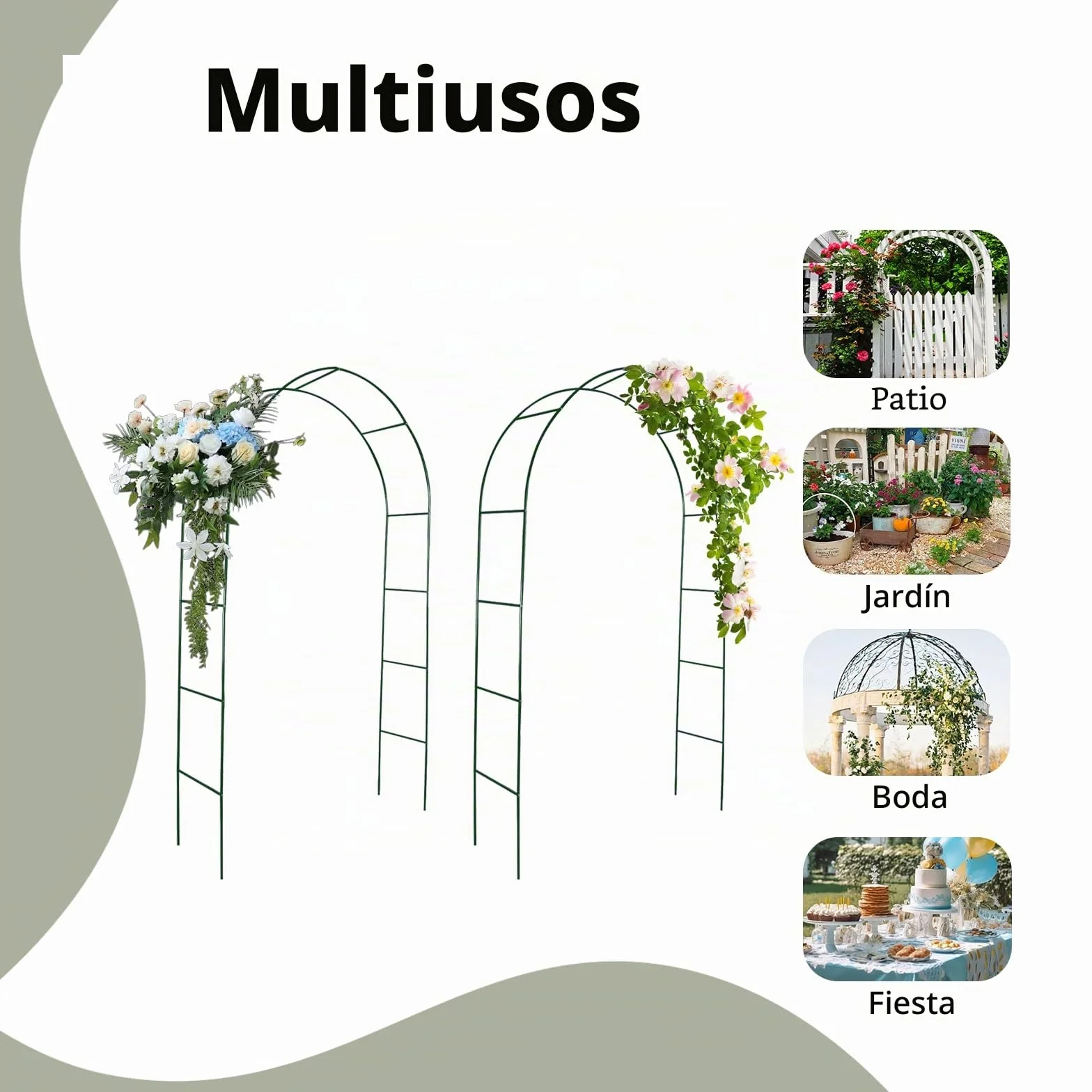 vidaXL 2X Arco de Rosas y Plantas Enredaderas de Jardín Hierro Verde Ocuro