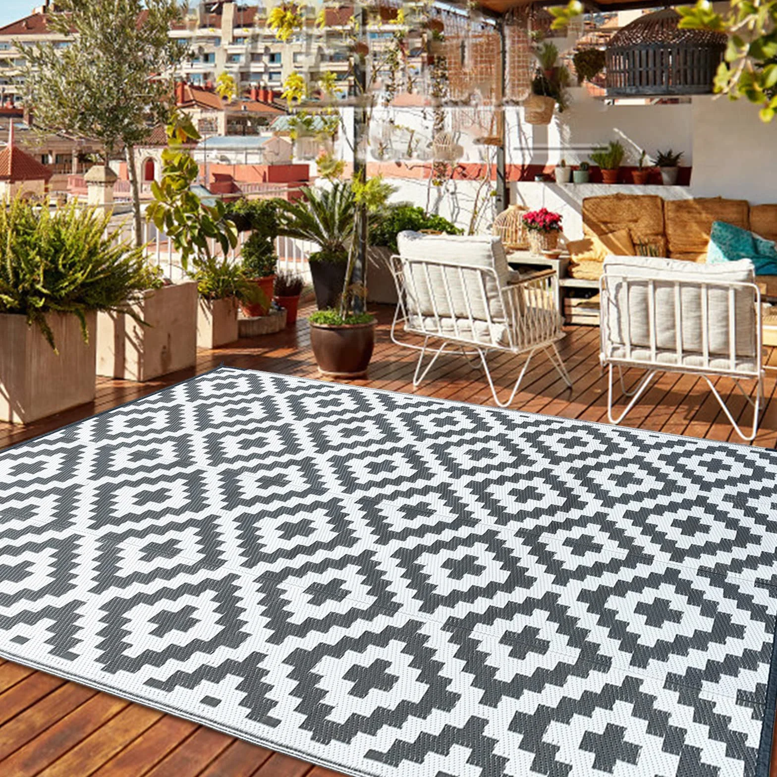 CHOSHOME Alfombra de jardín impermeable 120 x 180 cm resistente UV plástico reciclado exterior interior