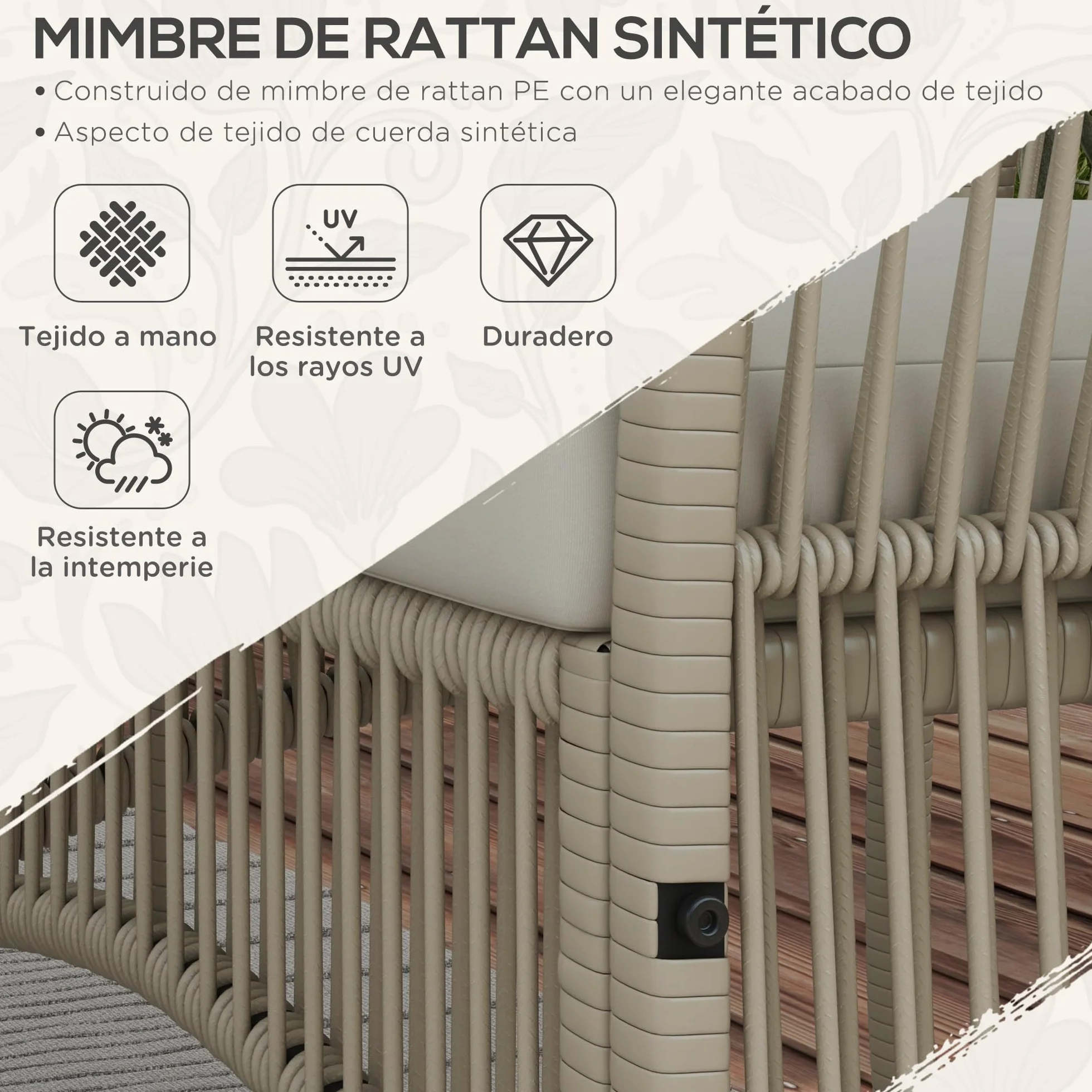 Outsunny Conjunto Jardín Exterior Ratán 4 Piezas Sofá 2 Plazas Sillones Cojines Mesa Tablero Vidrio Caqui