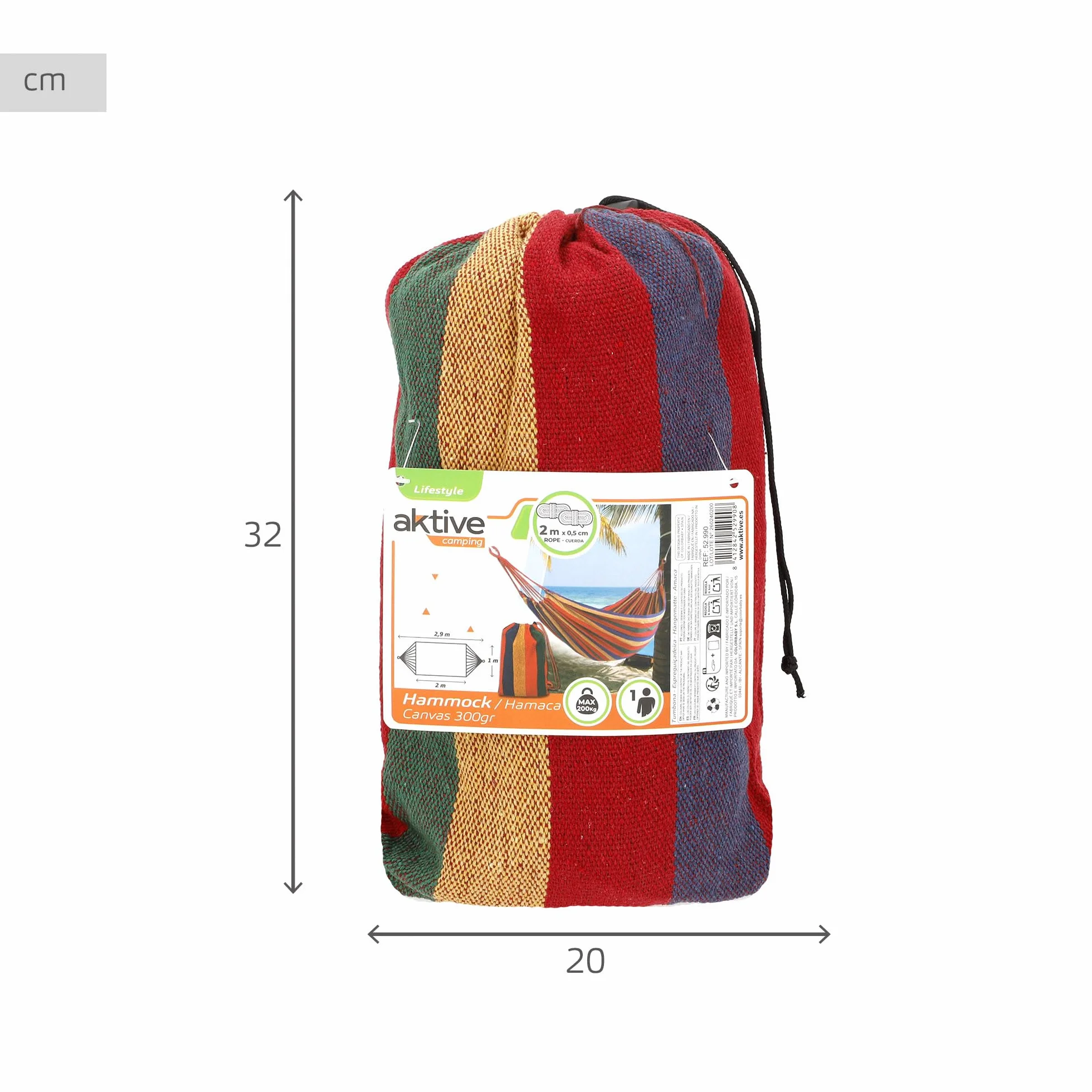 Hamaca colgante de algodón 200x100 cm 200 kg capacidad carga con bolsa transporte camping jardín