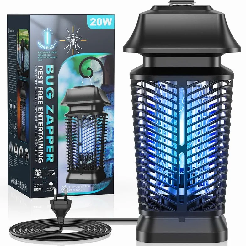 Lámpara Antimosquitos Eléctrica 3000V 20W UV IPX4 Impermeable Mata Mosquitos