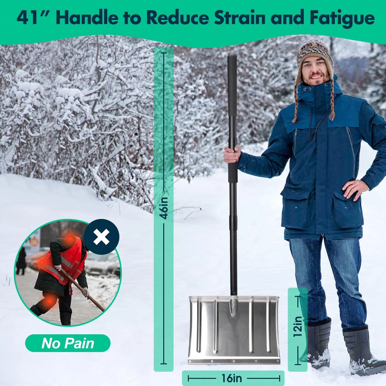 Pala para Nieve de Aluminio Ligera con Mango D para Coche, Emergencia, Camping, Exterior