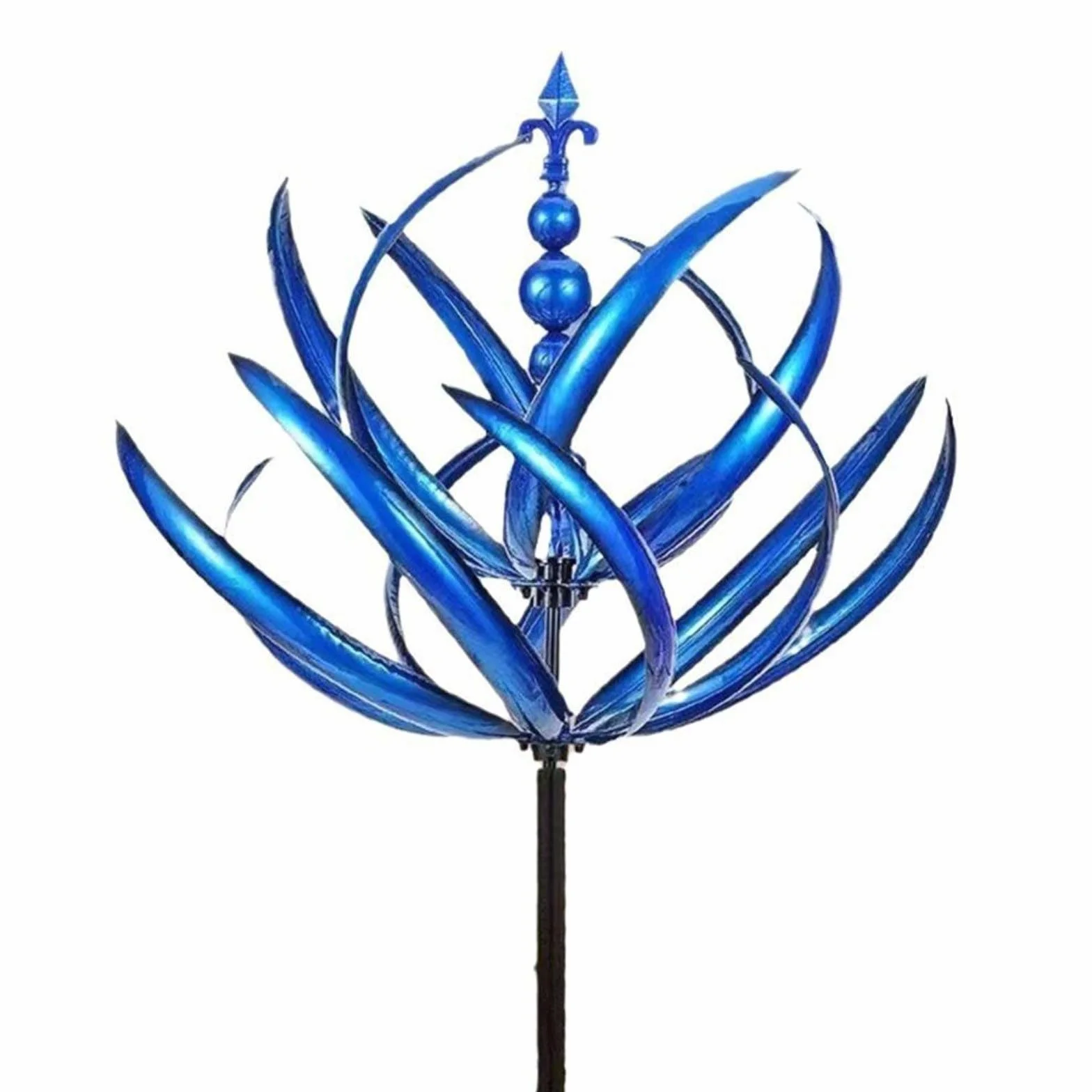 Ozdoba ogrodowa wiatraczek metalowy 20 x 90 cm niebieski