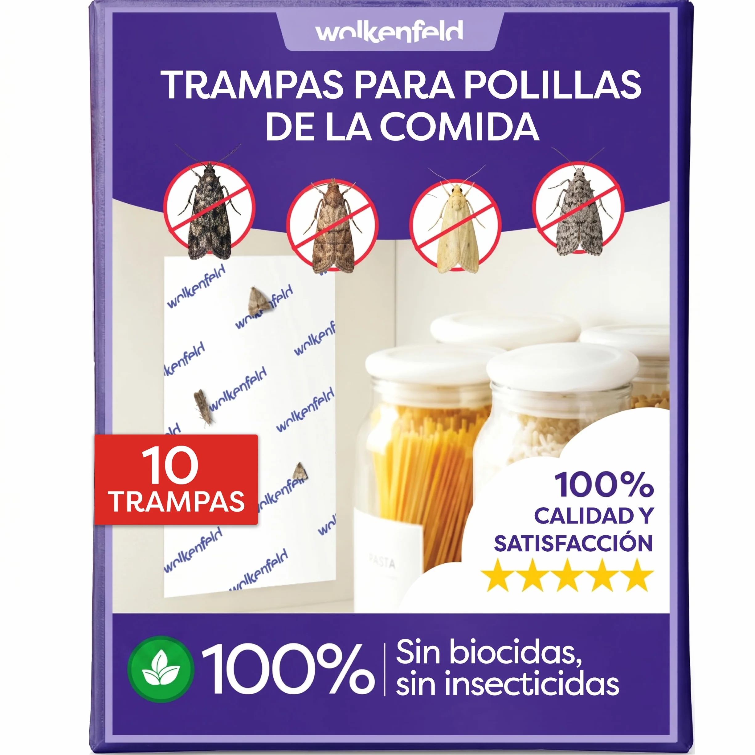 Wolkenfeld Antipolillas Cocina y Despensa 10x – Trampa Feromonas Polillas Alimentos 100% Natural sin Spray Biocidas Fabricado Alemania