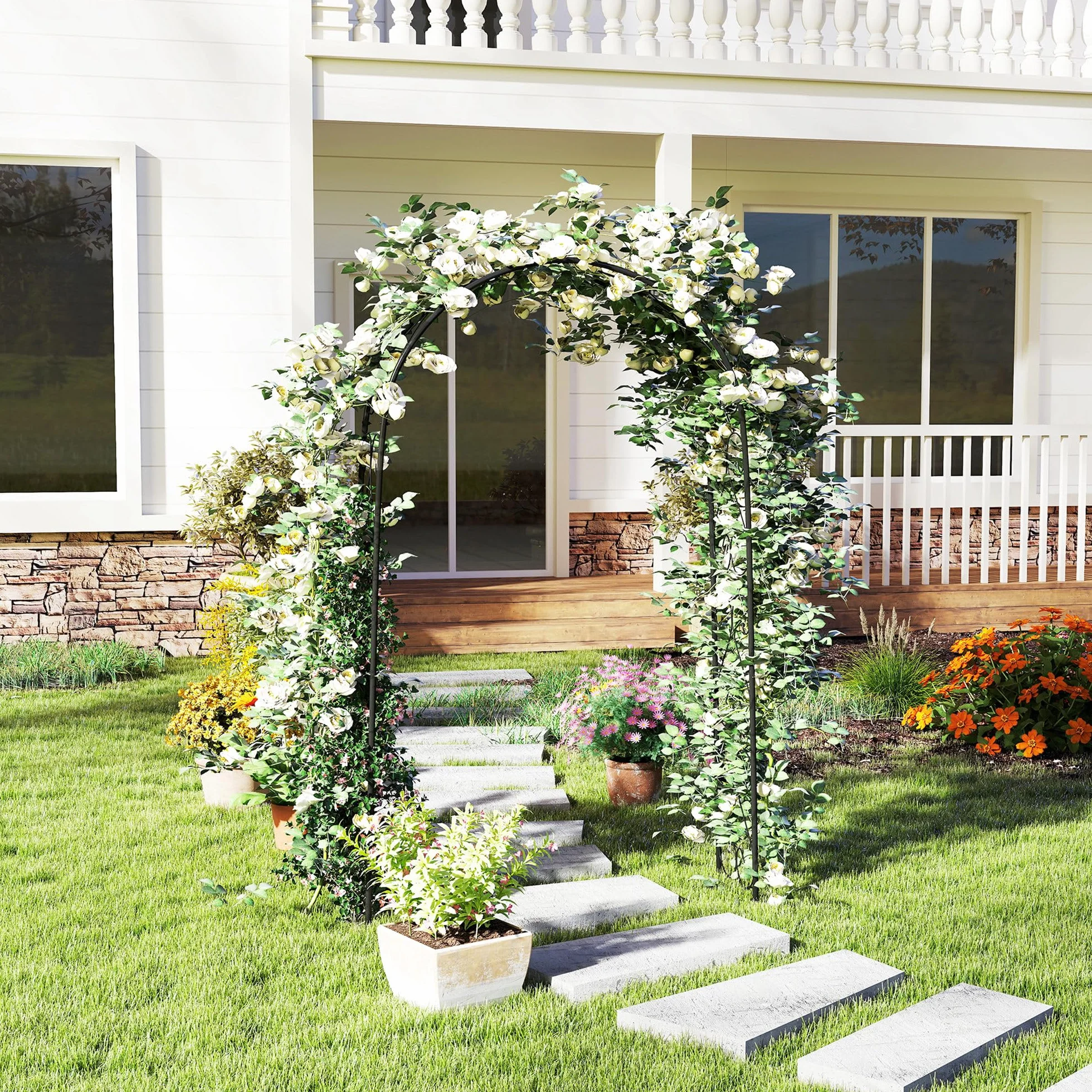 Outsunny Arco de Jardín de Acero para Rosas 125x37x230 cm Negro