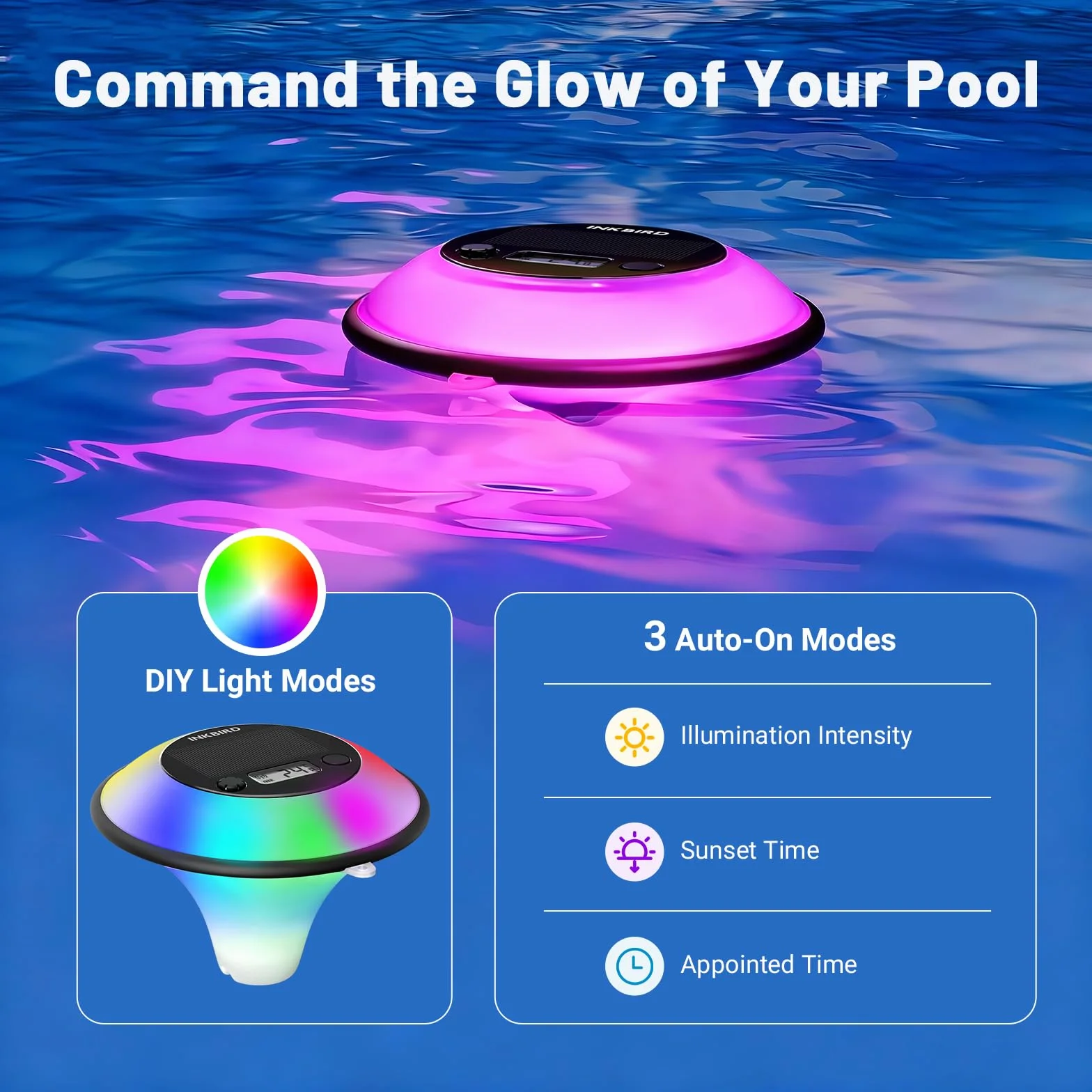 Inkbird IBS-P05R-W Termómetro Piscina WiFi, Luz Colorida, APP Control, Impermeable IP68, Sensor de Luz Automático, Función de Tiempo, Monitor para Spa, Estanques