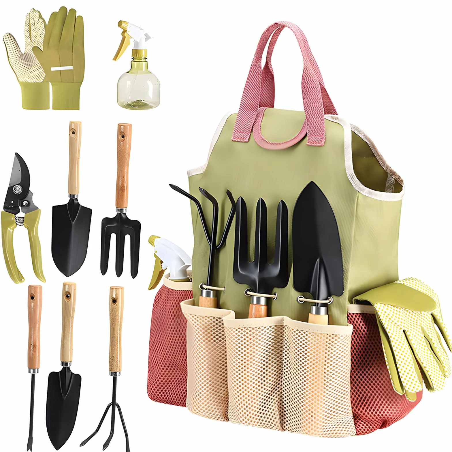 Equipo de plantación para Exteriores de 9 Piezas con Materiales sostenibles y cómoda opción de Almacenamiento Accesorios de jardinería compactos