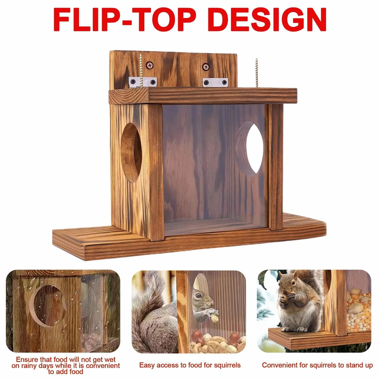 Caja de Madera para Comederos de Ardillas Rústica Decoración de Jardín