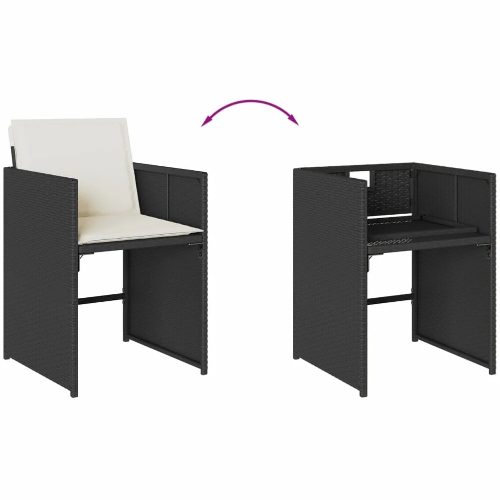 Brokky Juego de Muebles de Jardín en Ratán Conjunto Comedor para Jardín Exterior Mesa y Sillas De Comedor De Ratán-Negro y Crema-9 pzas/Madera
