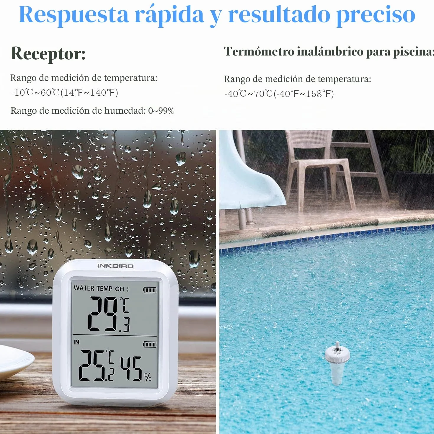 Inkbird Termómetro Flotante para Piscinas con Transmisor Inalámbrico y Monitor de Temperatura Humedad