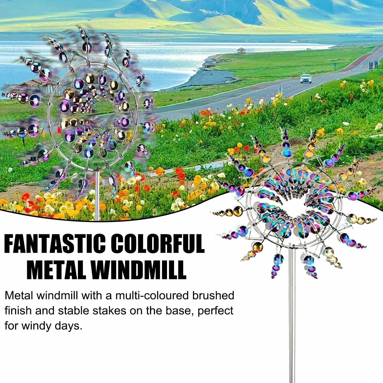Molino de Viento de Metal Spinner Escultura para Jardín