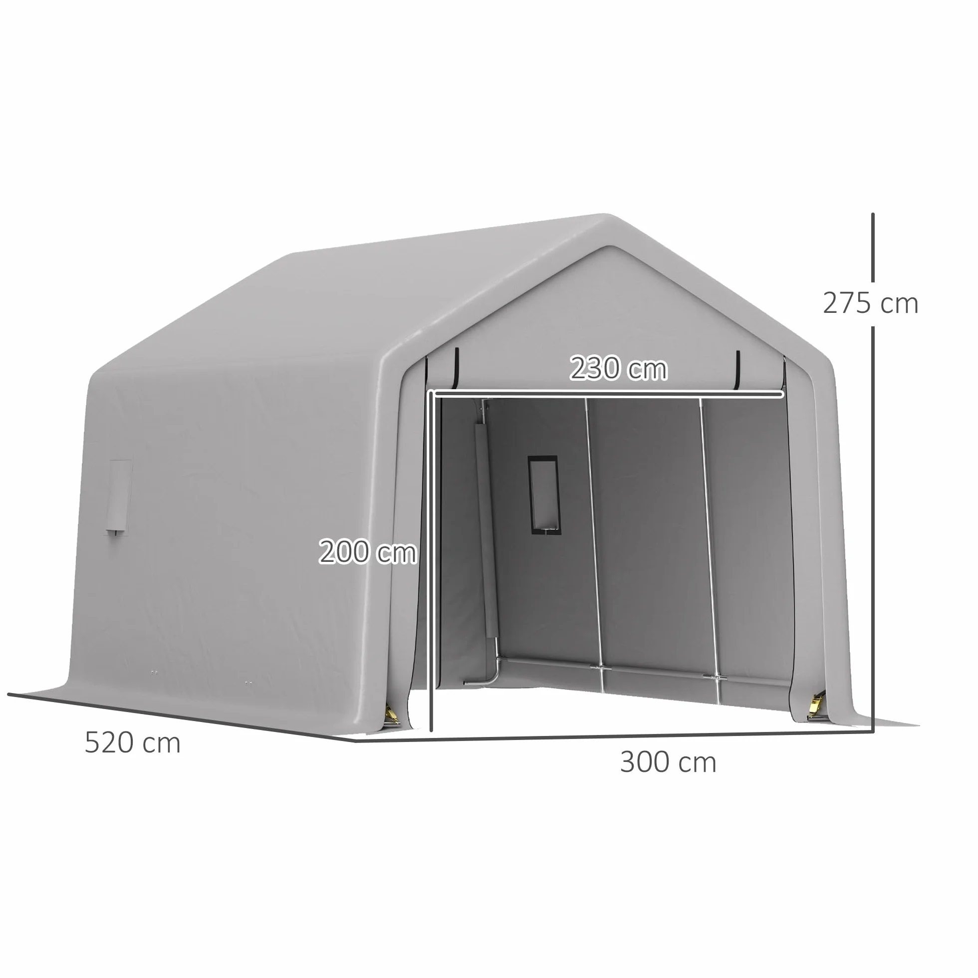 Outsunny Carport 3 x 5,2 m Cobertizo para Coche Exterior con Puerta Enrollable Gris
