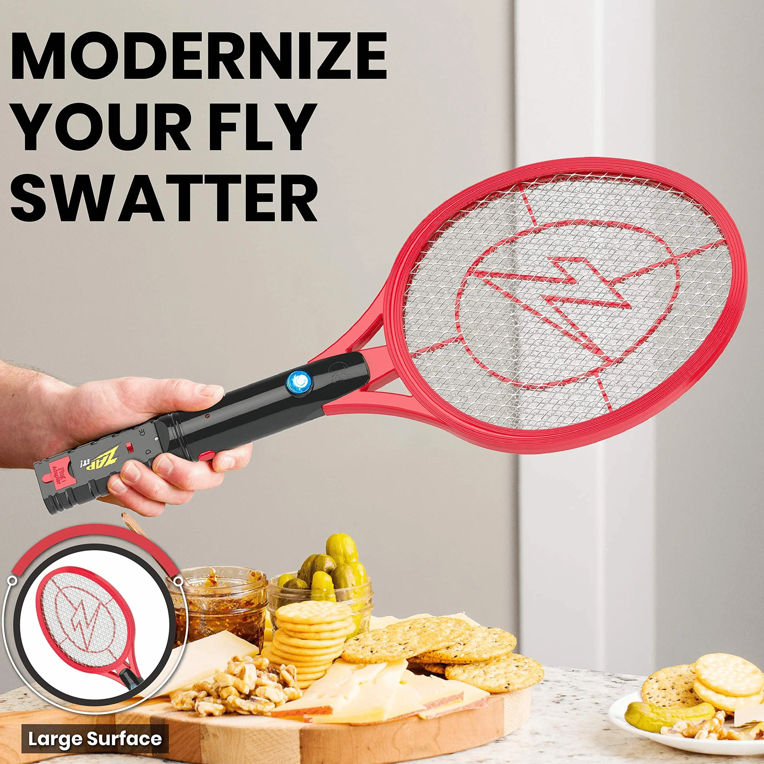 ZAP IT! Bug Zapper - Raqueta recargable para eliminar insectos, 4.000 voltios, cable de carga USB, paquete de 2