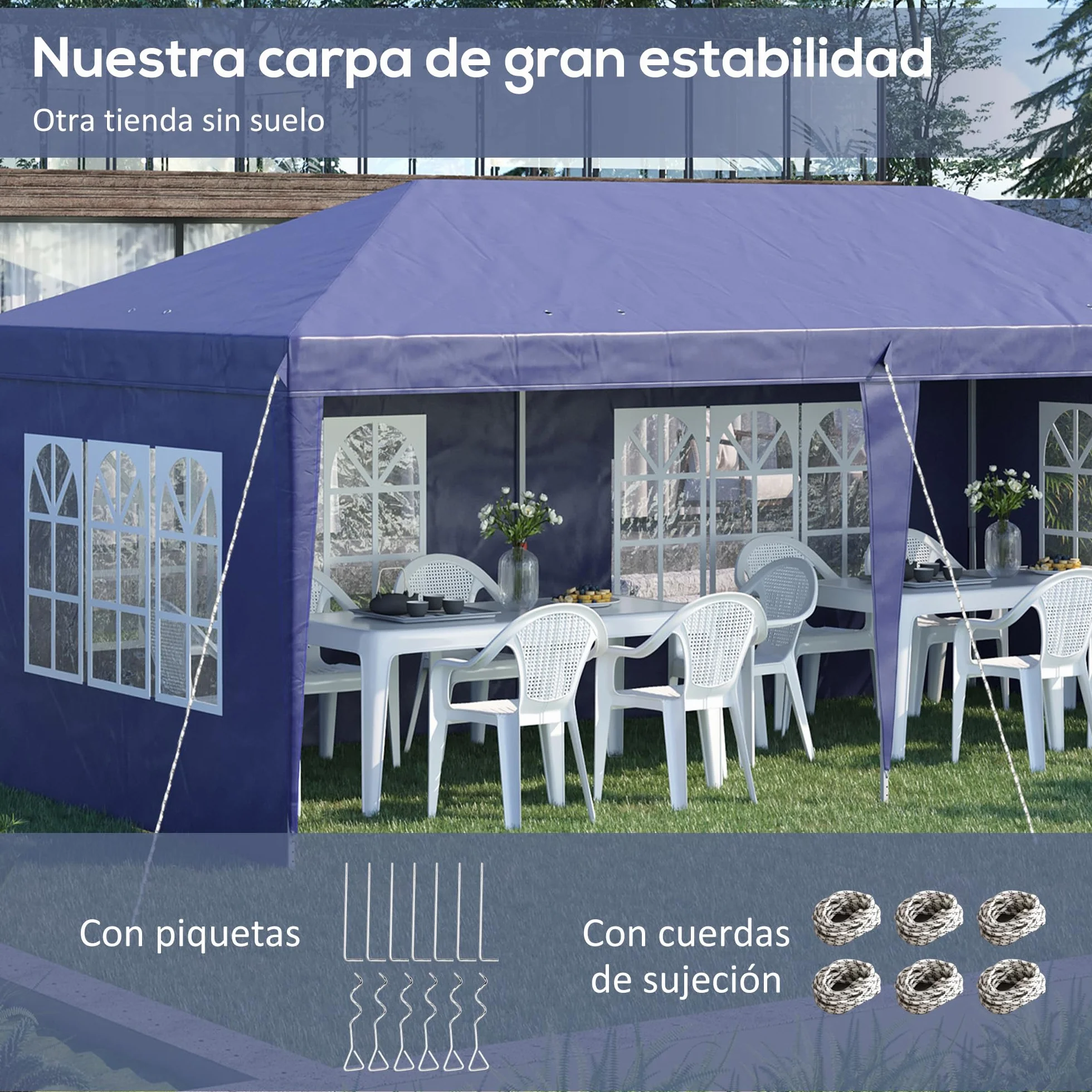 Outsunny Carpa Plegable 6x3 m, Pop-up, con 4 Laterales Desmontables, Cenador de Jardín con 4 Ventanas Visibles y Bolsa de Transporte, Impermeable, Anti-UV, Gazebo para Camping, Fiestas, Exterior Azul