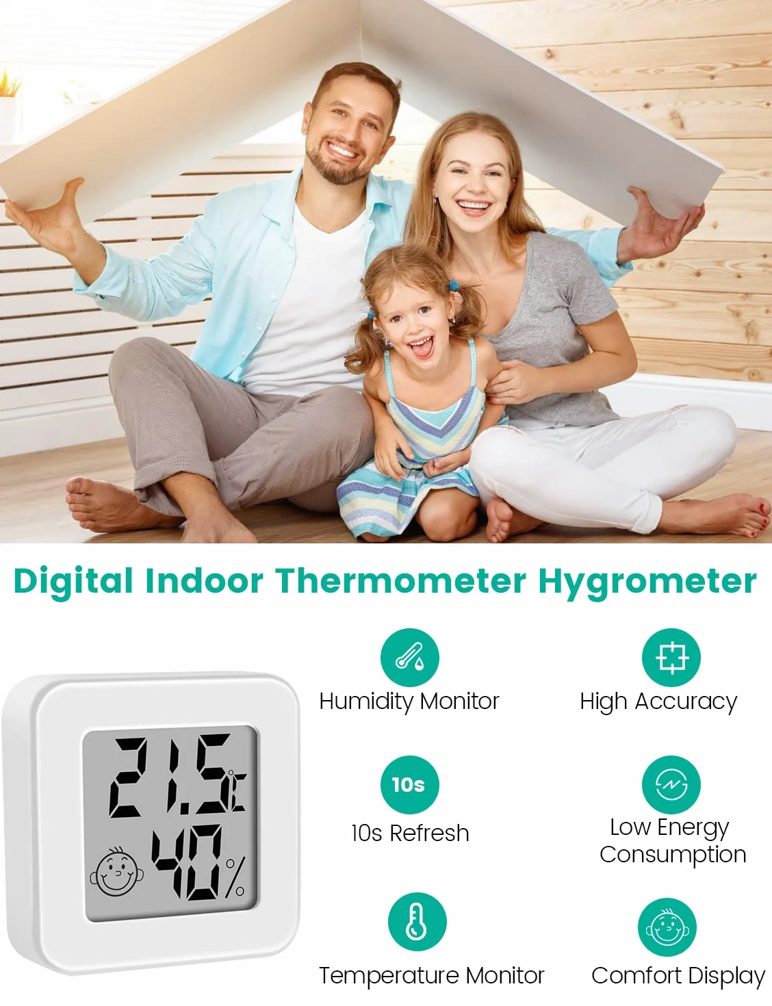 Mini Termómetro Higrómetro Digital Medidor de Temperatura y Humedad, Termohigrómetro de Interior (blanco-3 piezas)