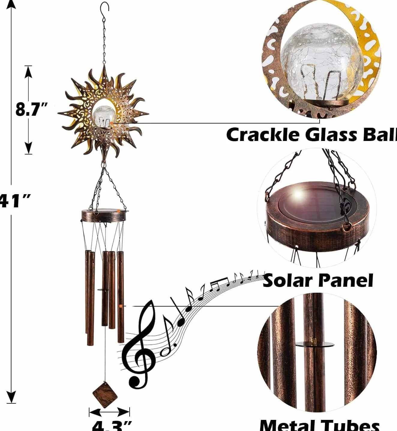 lifemet Campanillas de viento con luces solares LED impermeable metal para exterior jardín