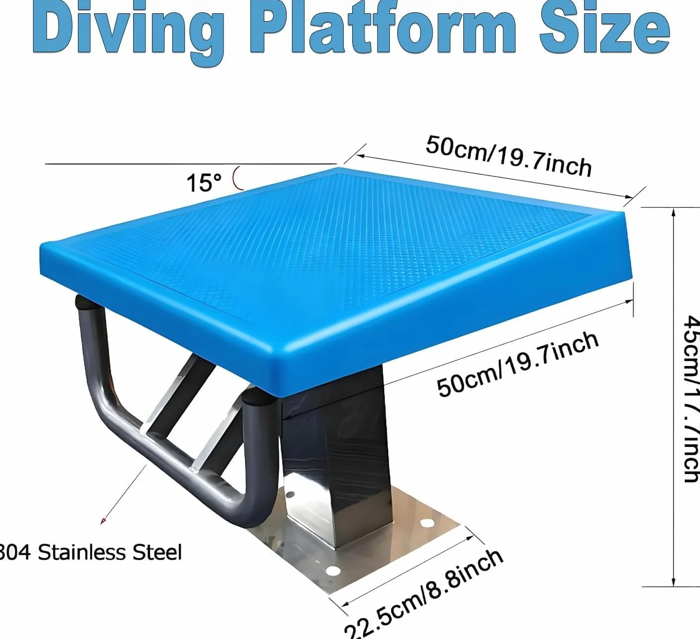 Trampolín de Alta Resistencia para Piscinas, Base de Acero Inoxidable, Inclinación 15° para Entrenamiento y Competición