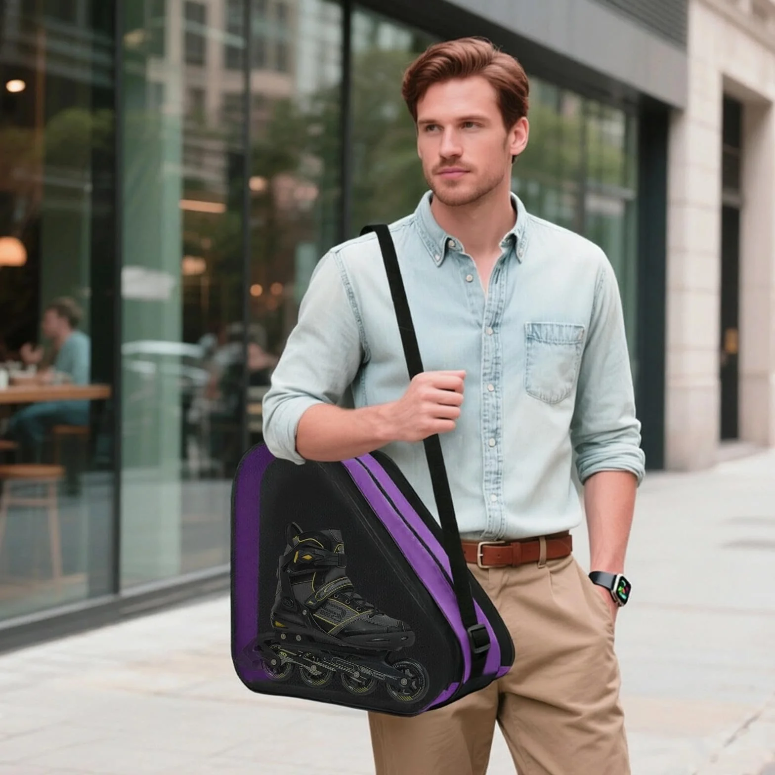 Bolsa para Patines de Tela Oxford Resistente, Mochila con 3 Compartimentos y Correa Ajustable
