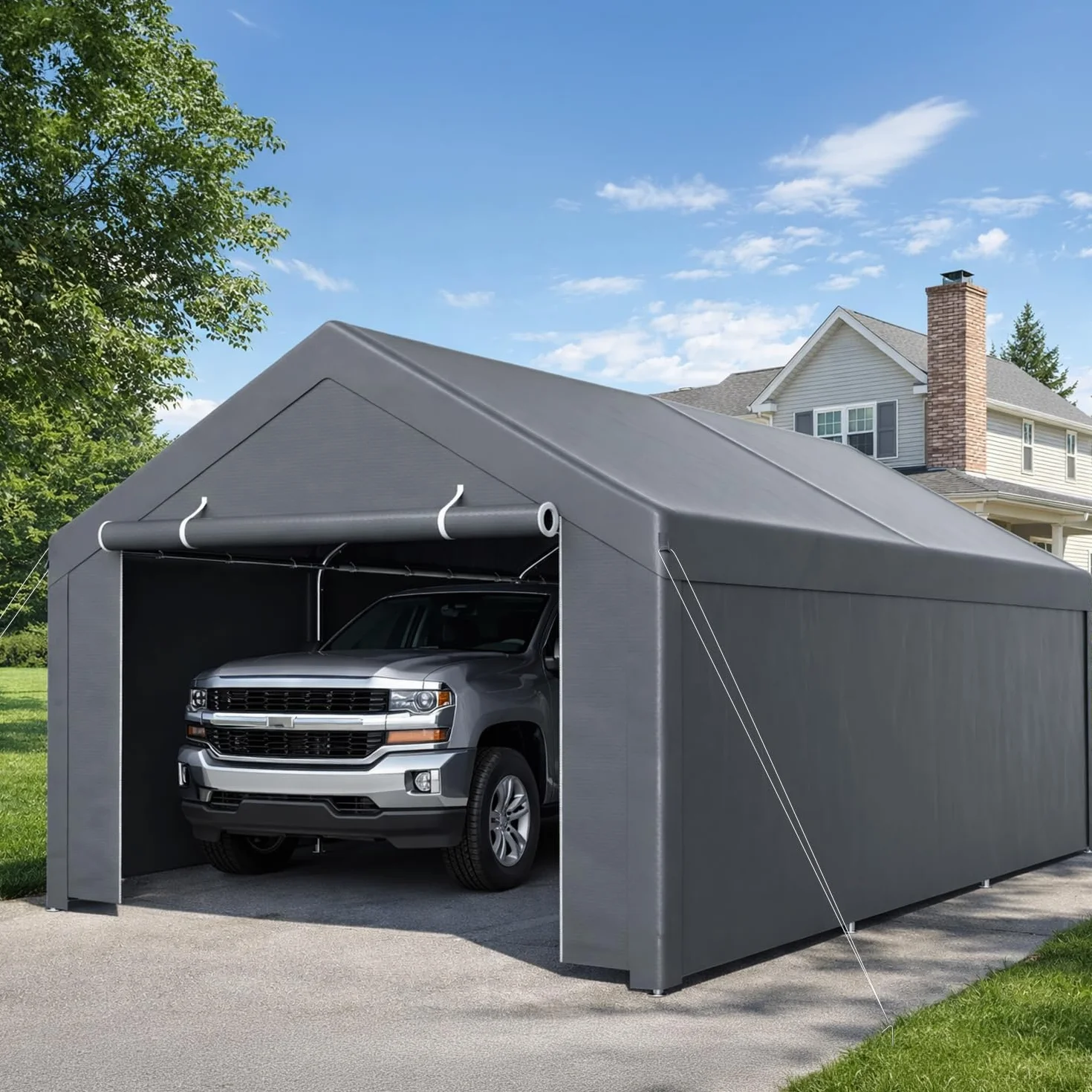Carport 3x6 m Lona PE Resistente Intemperie UV Cobertizo Coche SUV Camión