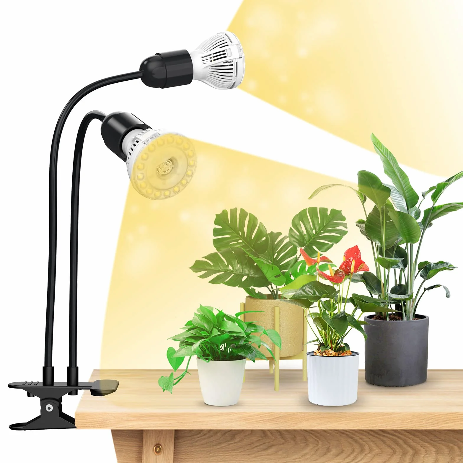 SANSI Lámpara LED Cultivo 300W Espectro Completo 2 Cabezal Ajustable Tecnología Cerámica Clip Negro