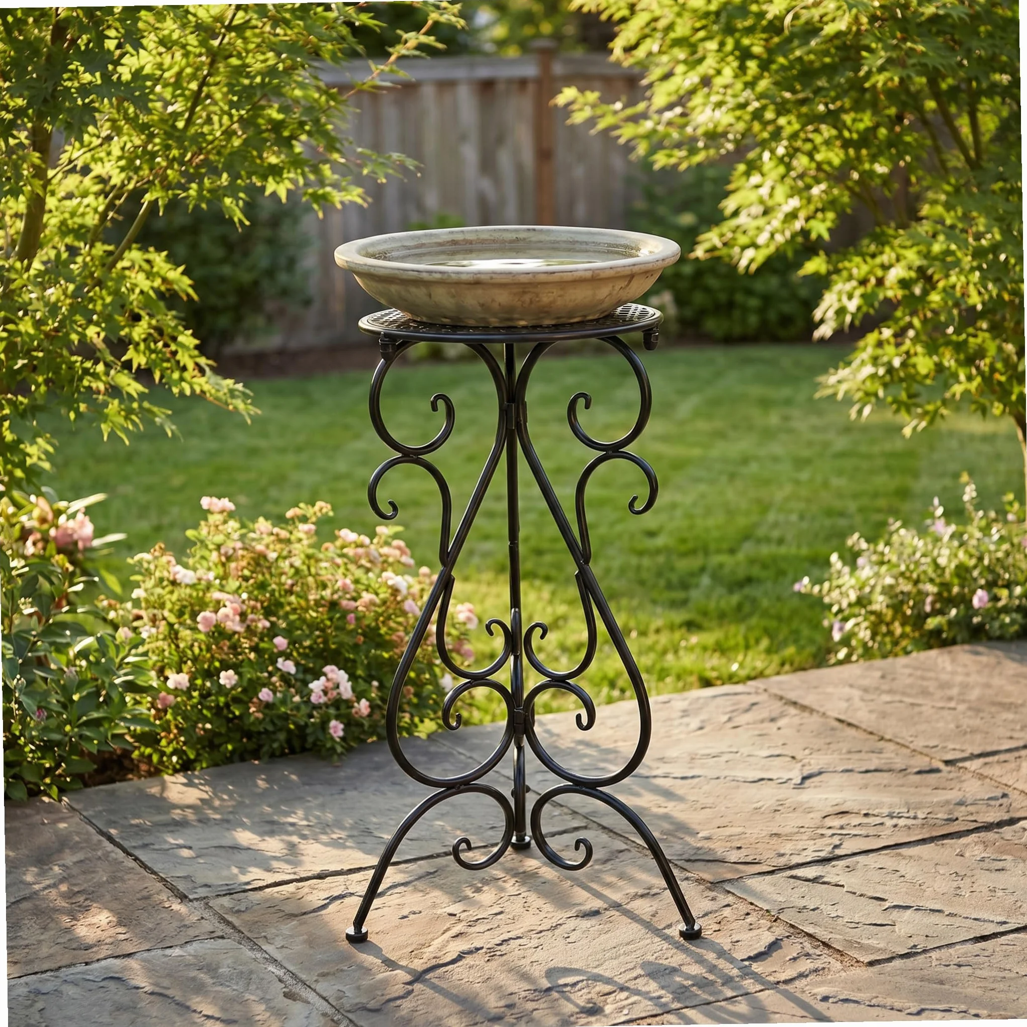 EXCEART Soporte para Baño de Aves de Hierro Negro de 22 Pulgadas Base Ancha y Diseño de Tripié Estable para Patio y Porche