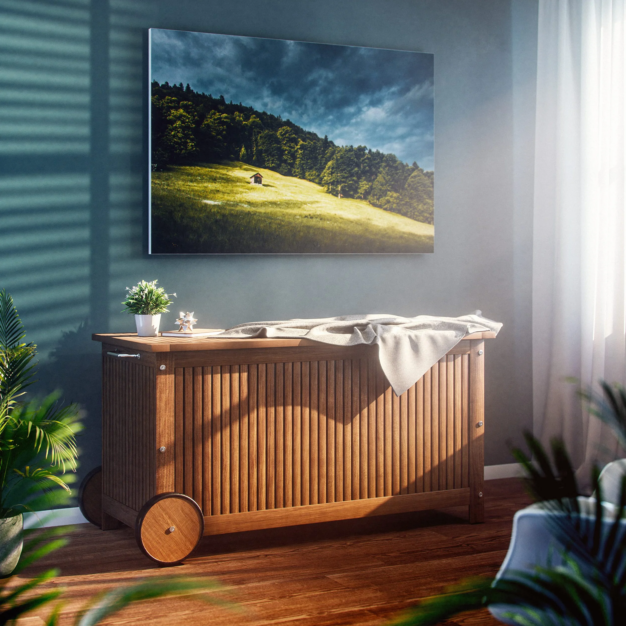 CASARIA Baúl de Almacenaje Exterior 350L Madera de Acacia con Ruedas 120x55x60cm