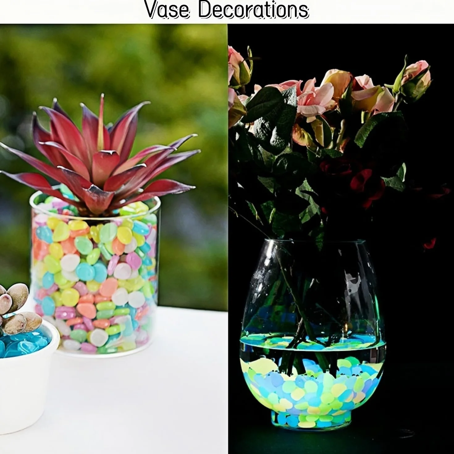Piedras Luminosas 300 Piezas Guijarros Brillan en la Oscuridad Decorativas para Jardín Acuario (1cm)