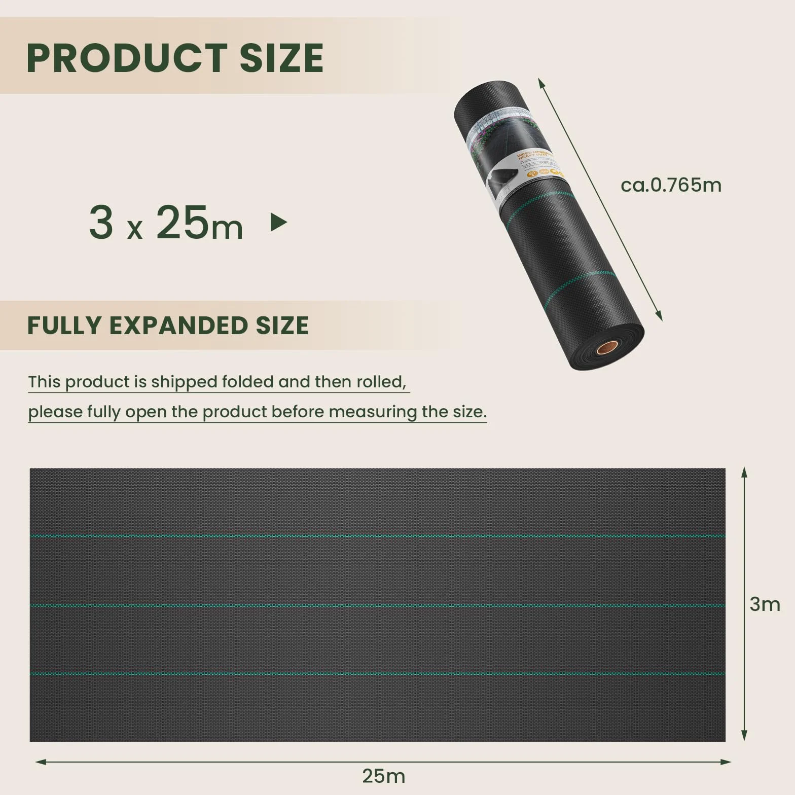 3 x 25 m Malla Antihierbas, Malla contra Malas Hierbas, 70 g/m² Geotextil, Protección césped Artificial, Lona antimalezas jardín, Anti-UV, Negro