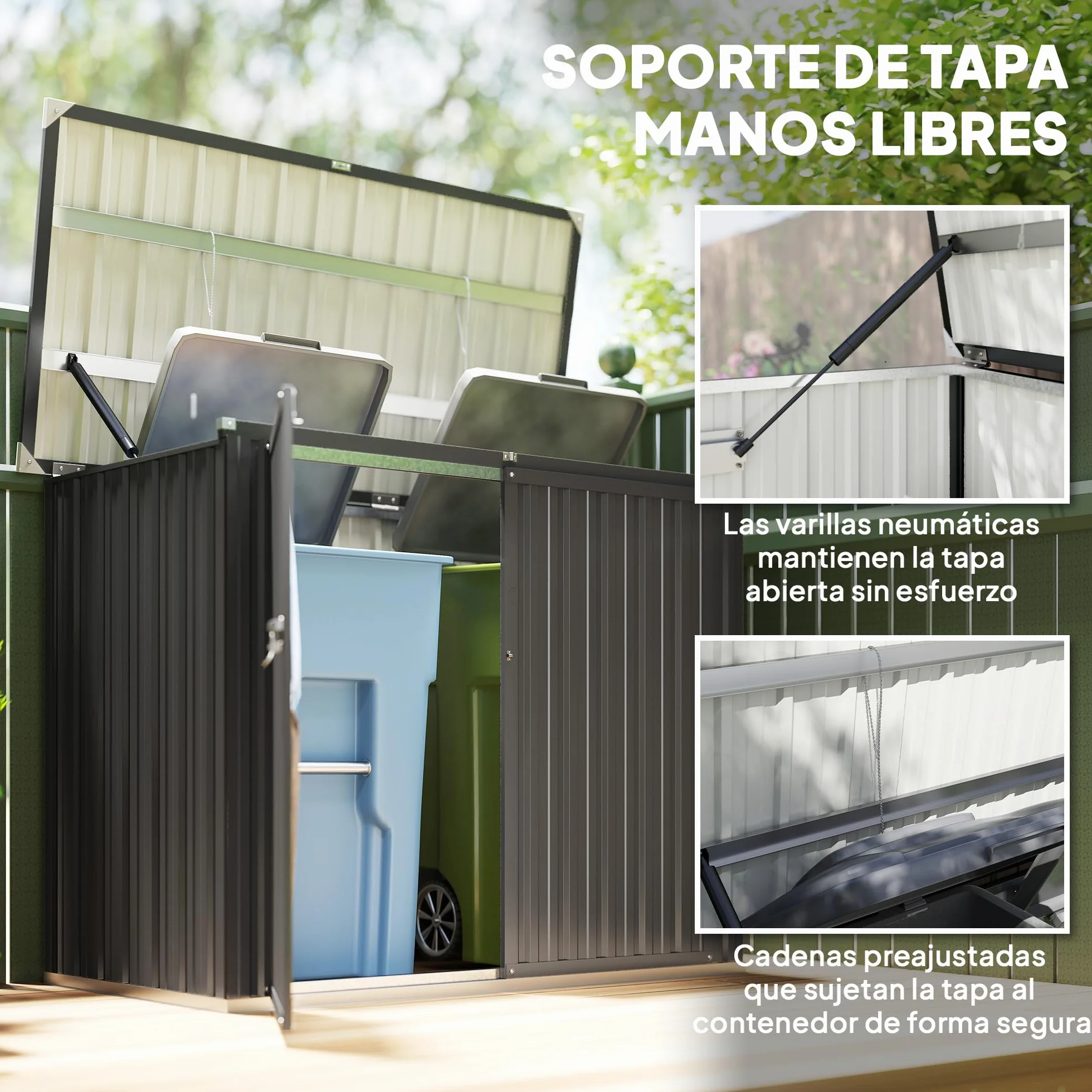 Outsunny Cobertizo para Contenedor de Basura Doble, Caseta para Cubo de 240L, Acero Galvanizado, 150x80x117 cm, Gris Oscuro
