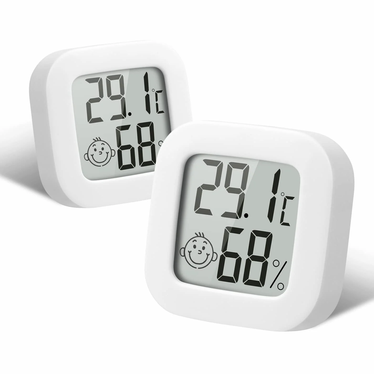 Flintronic Higrómetro Digital Termómetro, 2 Piezas Mini Termómetro Higrómetro Interior, Pantalla LED con Logo de Confort, Blanco