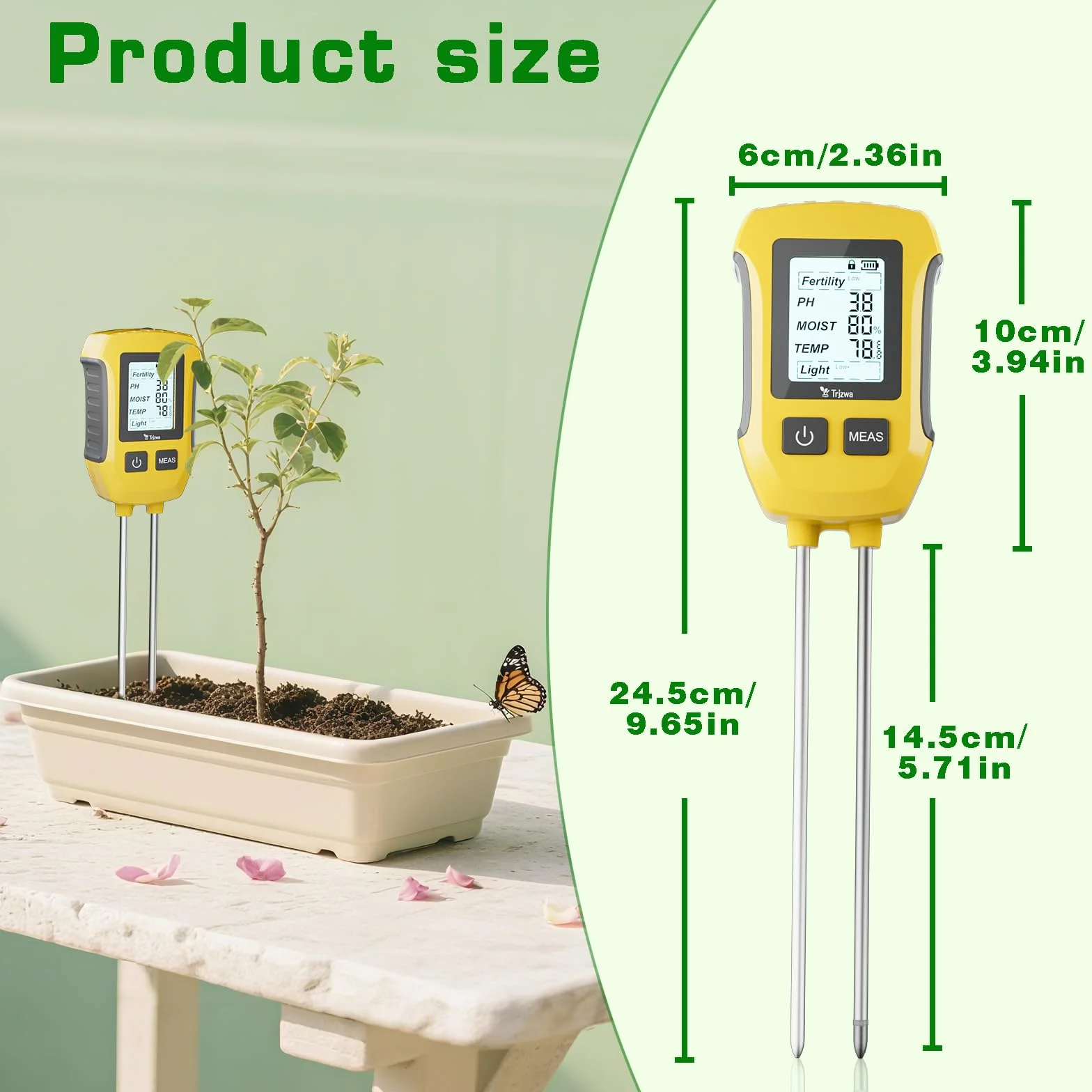 Medidor de Humedad de Plantas 5 en 1 PH Humedad Temperatura Luz Solar con Pantalla LCD Retroiluminada