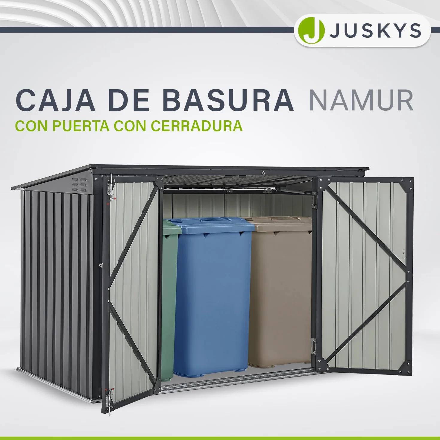 Juskys Cobertizo para Cubos de Basura Namur 3 x 120 litros 2 m² 2 Puertas Metal