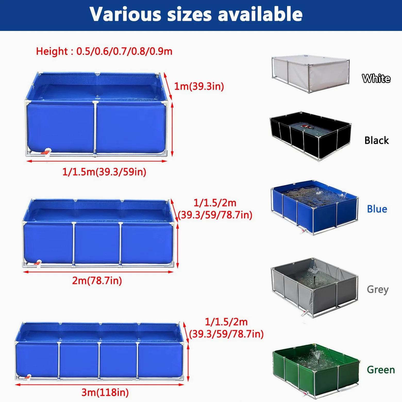 Tanque plegable de 3 x 3 x 0,9 m, estanque temporal para peces para carpas y agua, tanque de agua portátil, cisterna preformada, ideal para piscinas