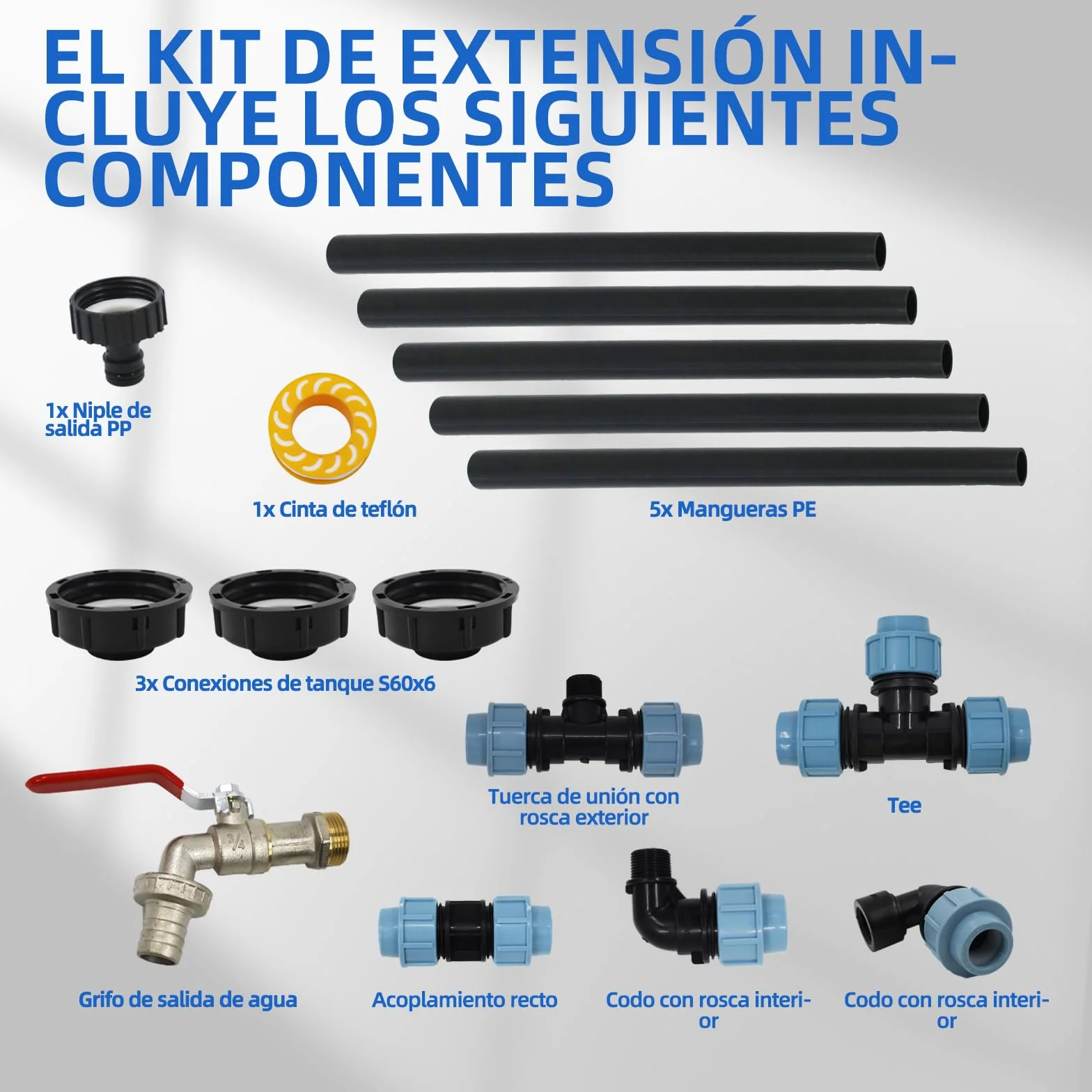 Kit de conexión para 3 depósitos IBC, grifo 3/4", conexión de manguera, riego de jardín