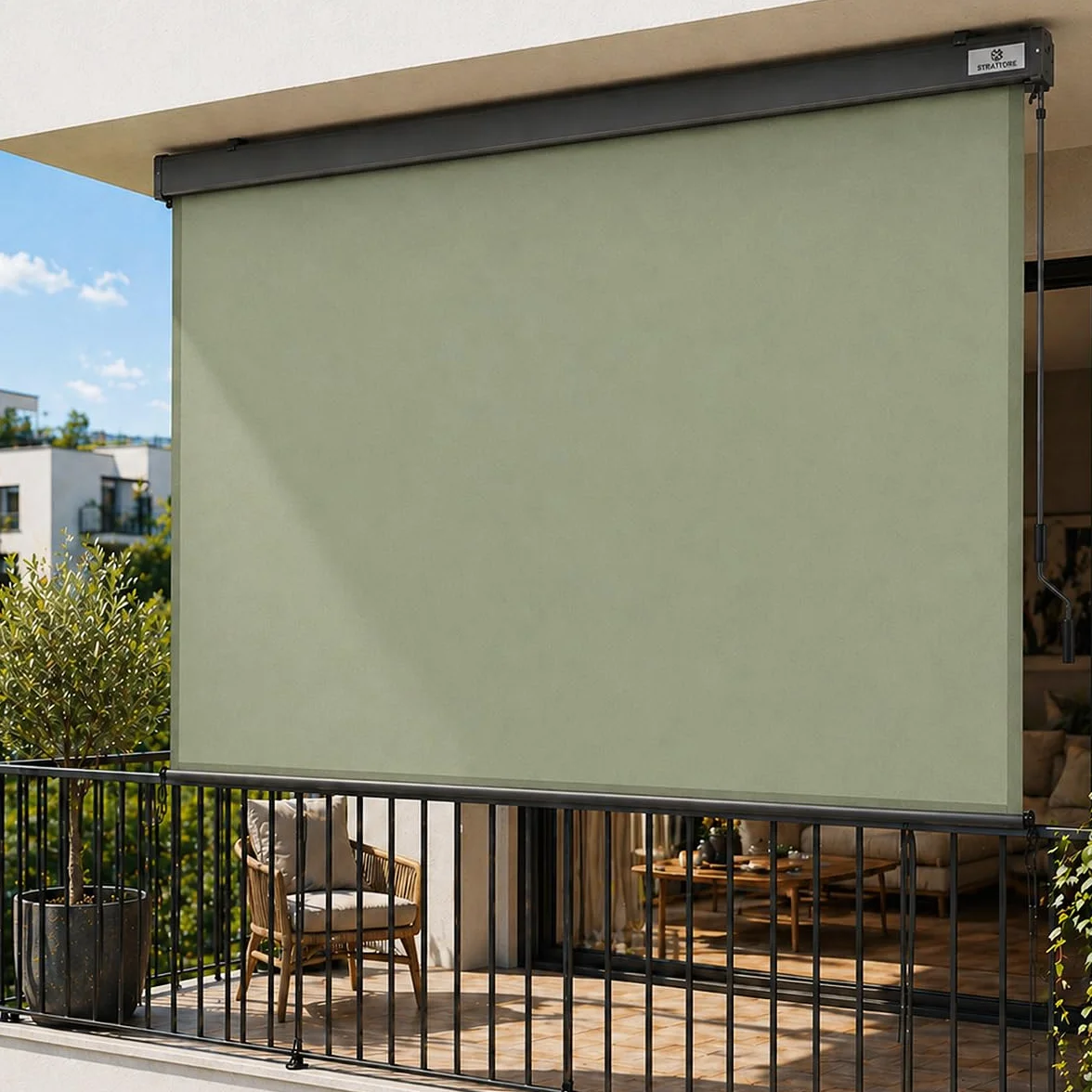 Toldo Vertical Extensible 180x250 cm - Enrollable Estor Enrollable con Protección Solar Extensible - Rodillo Pantallas para Balcón Terraza Jardín Porche Protección - Matcha Verde
