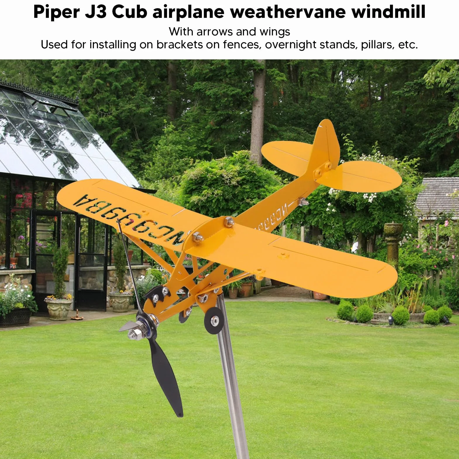 Veleta de Avión Piper J3 Cub 3D Metal Indicador Dirección Viento Exterior Decoración Jardín Patio