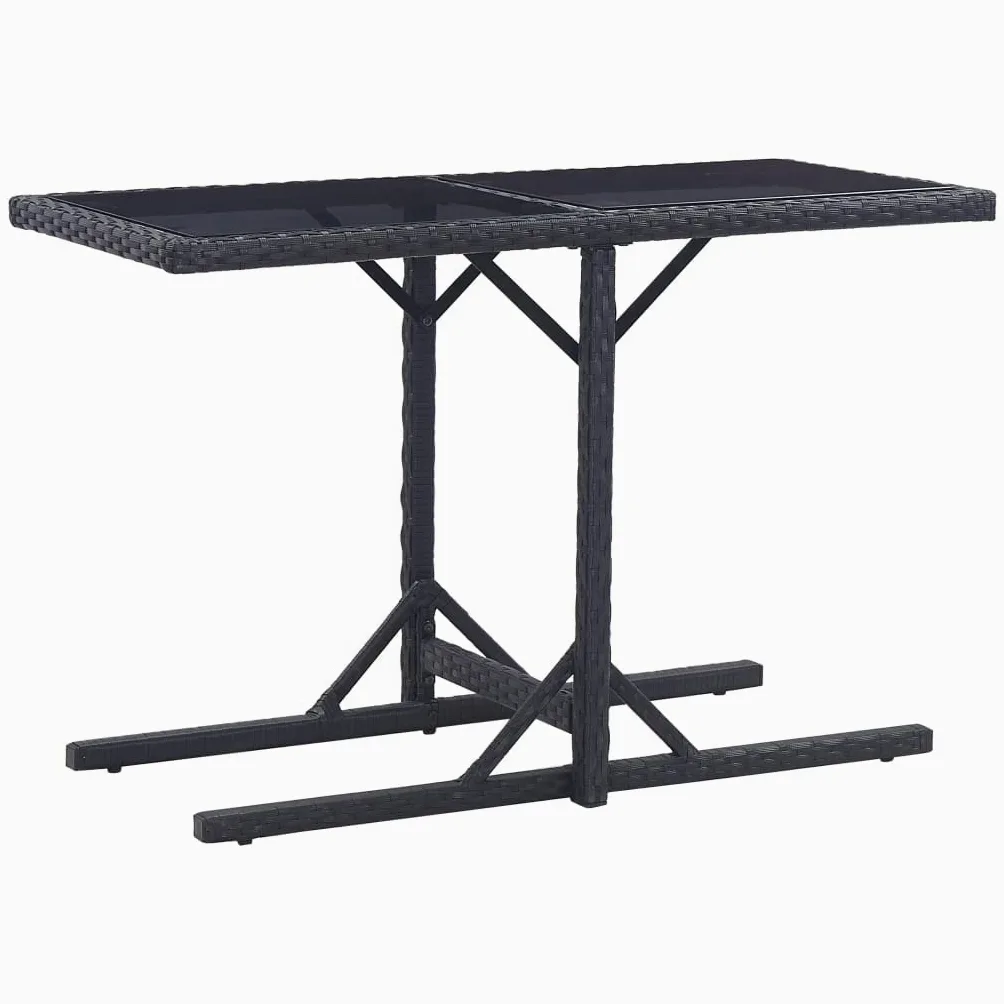 Mesa de jardín de ratán de polietileno, color negro, 110 x 53 x 72 cm, con placa de cristal, marco de acero estable, ratán sintético resistente al agua, para terraza y jardín