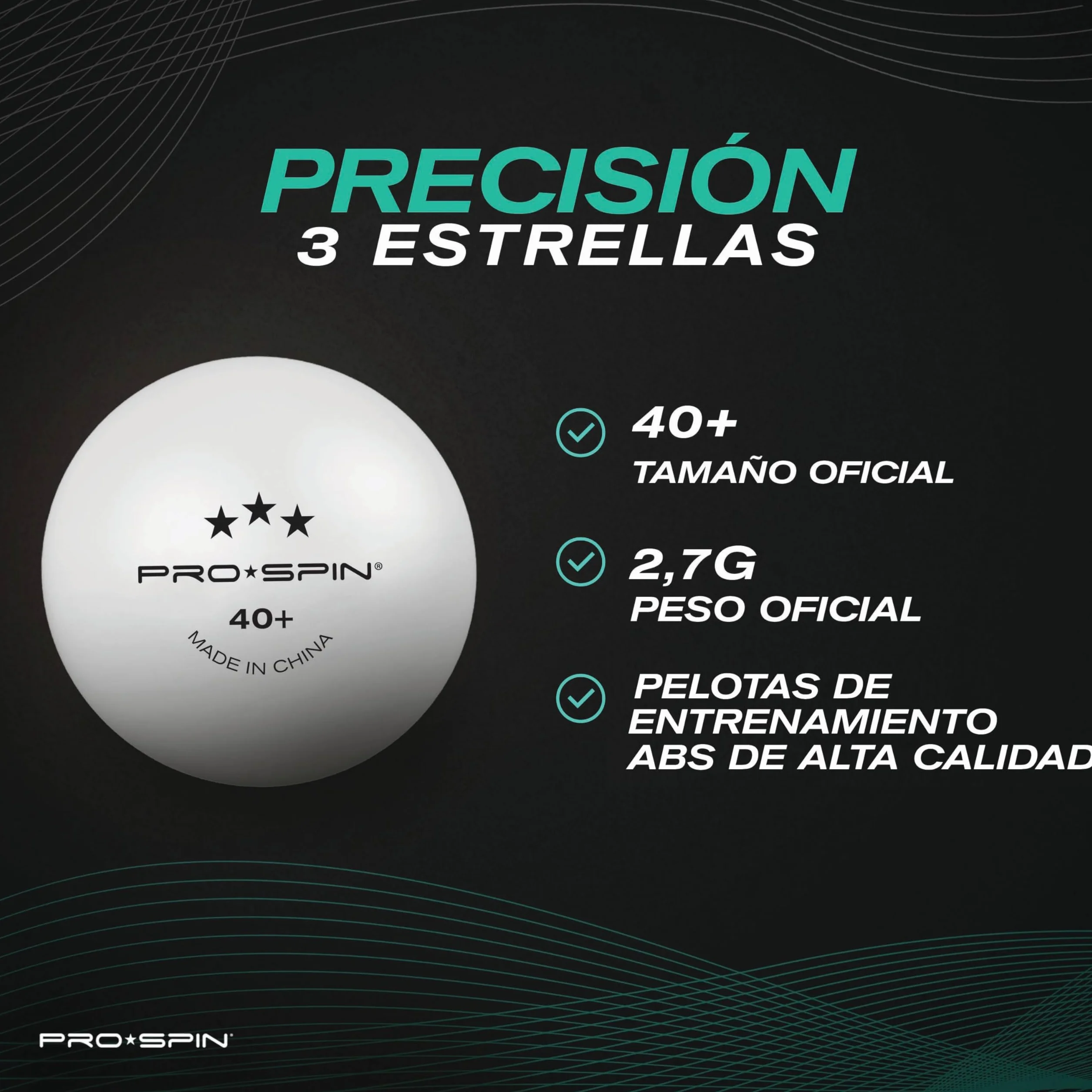 PRO-SPIN Pelotas de Ping Pong 3 Estrellas ITTF ABS 40+ Alto Rendimiento Tenis de Mesa Profesional