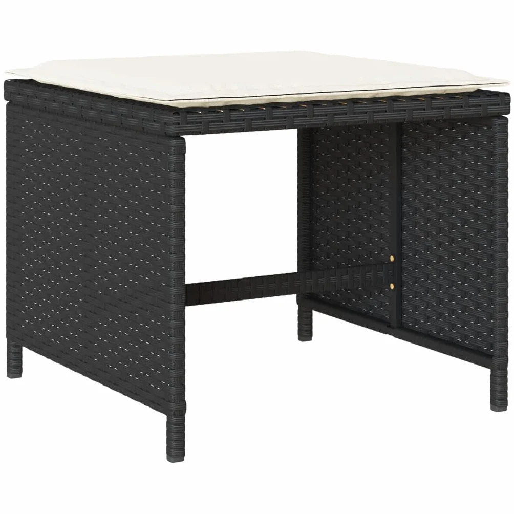 Brokky Juego de Muebles de Jardín en Ratán Conjunto Comedor para Jardín Exterior Mesa y Sillas De Comedor De Ratán-Negro y Crema-9 pzas/Madera