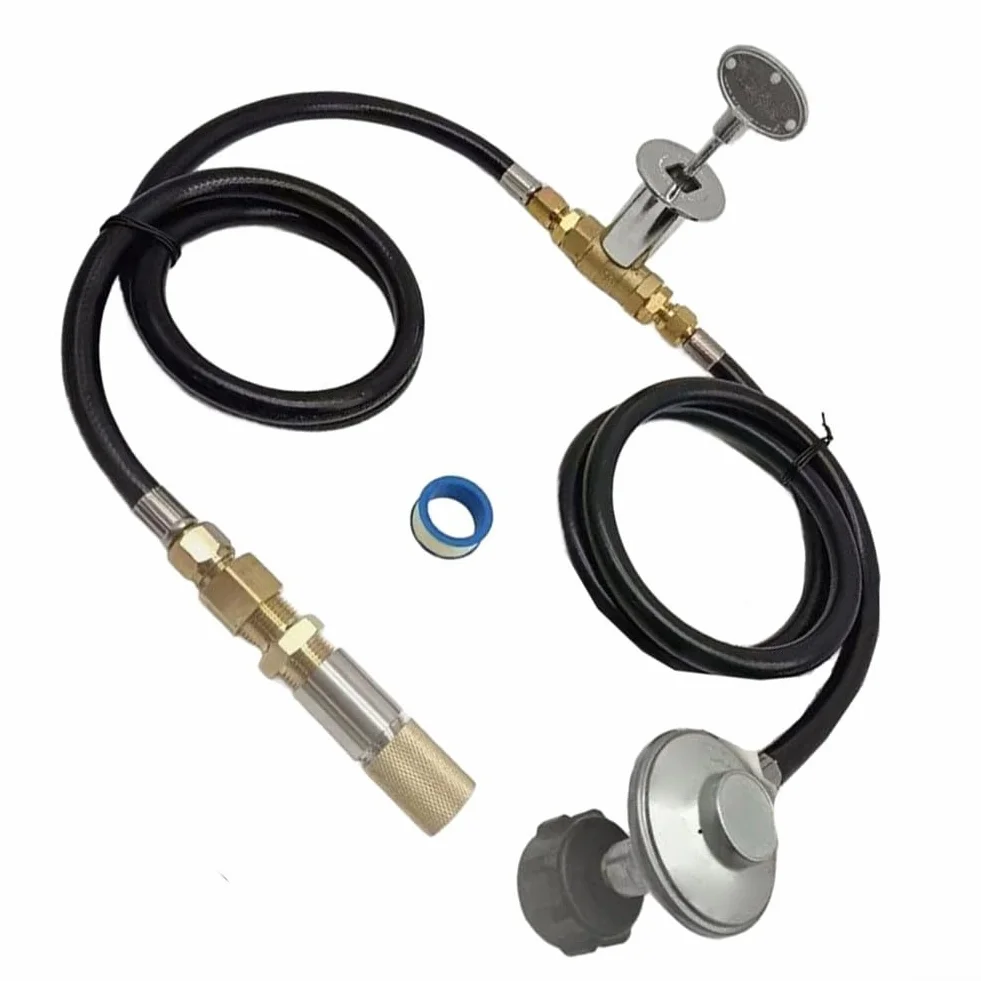Juego de manguera reguladora de propano con válvula de 1/2 pulgadas y mezclador de aire de latón, manguera de conexión de 60 pulgadas para control de quemador de fuego, ajustable 0-30 PSI, 150 K BTU