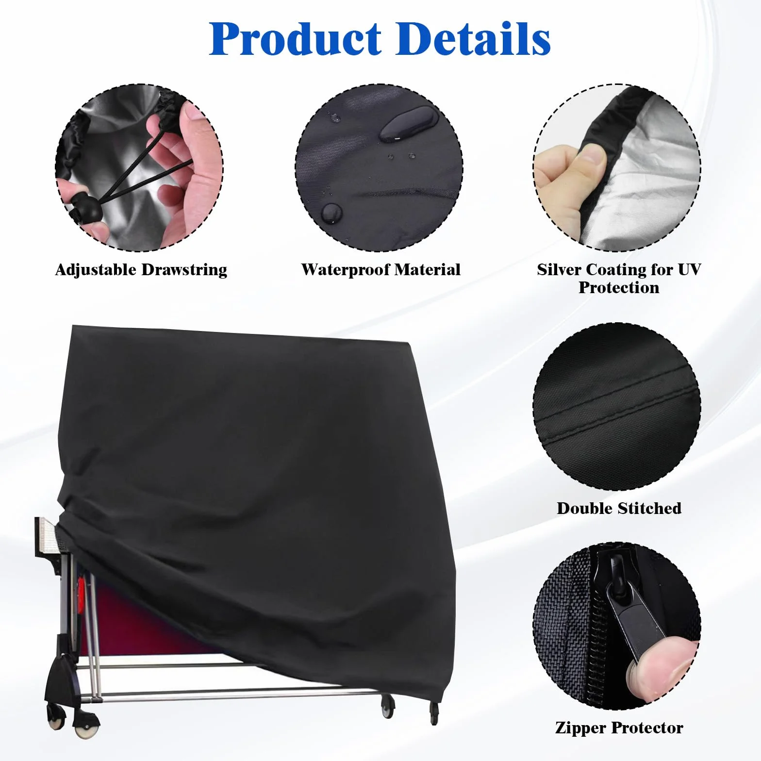 Funda Mesa Ping Pong Exterior 165x70x185cm Oxford Impermeable Plegable Negro
