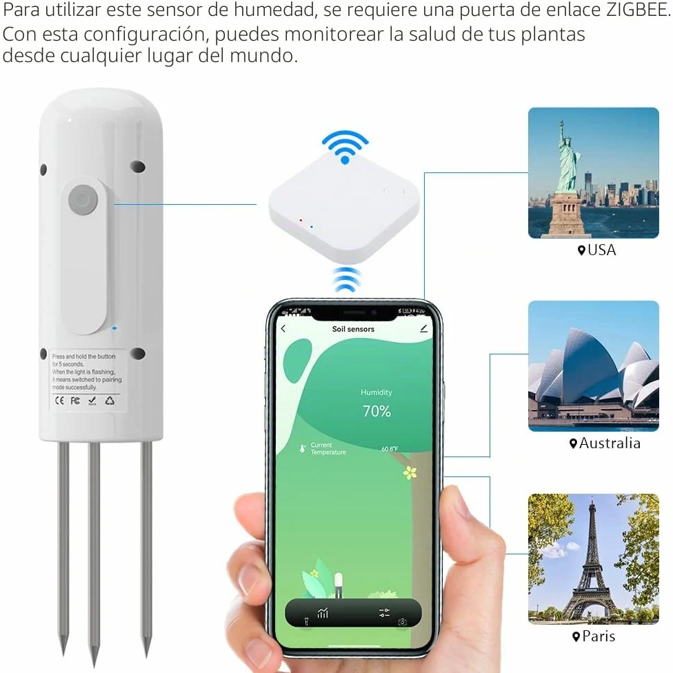 ZIGBEE Medidor de humedad y temperatura del suelo de jardín, sensor impermeable al aire libre, probador de humedad de plantas, compatible con la aplicación TUYA Smart