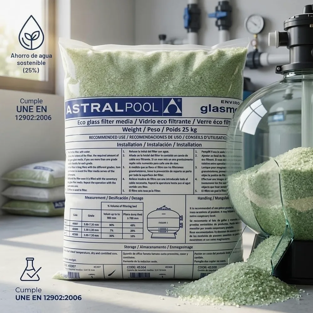 Suinga Lecho Filtrante Vidrio Eco 0,5-1,0 mm | Saco 25 kg | Filtración para Piscinas Depuradoras