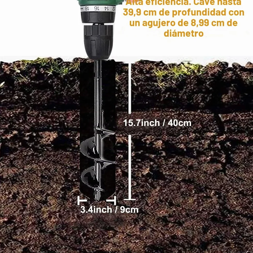 Broca helicoidal para jardín, taladro de tierra para plantación de bulbos