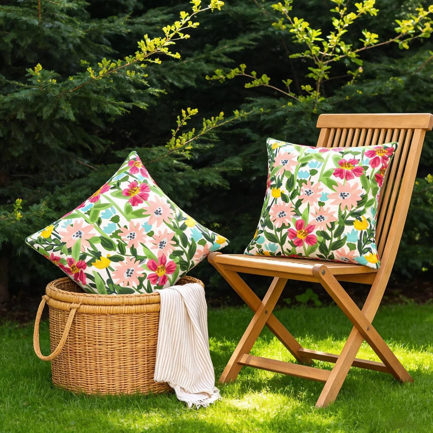 Fundas de cojín impermeables 40x40 cm para exteriores con estampado de flores