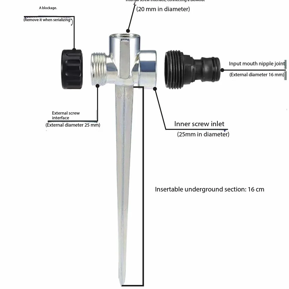 Cabeza de rociador de plástico y aleación Ajustable 0-360 Grados Riegador de riego para Suministros de riego Legal de jardín 1/2" Alloy Ground Insert All Metal 5 Piezas