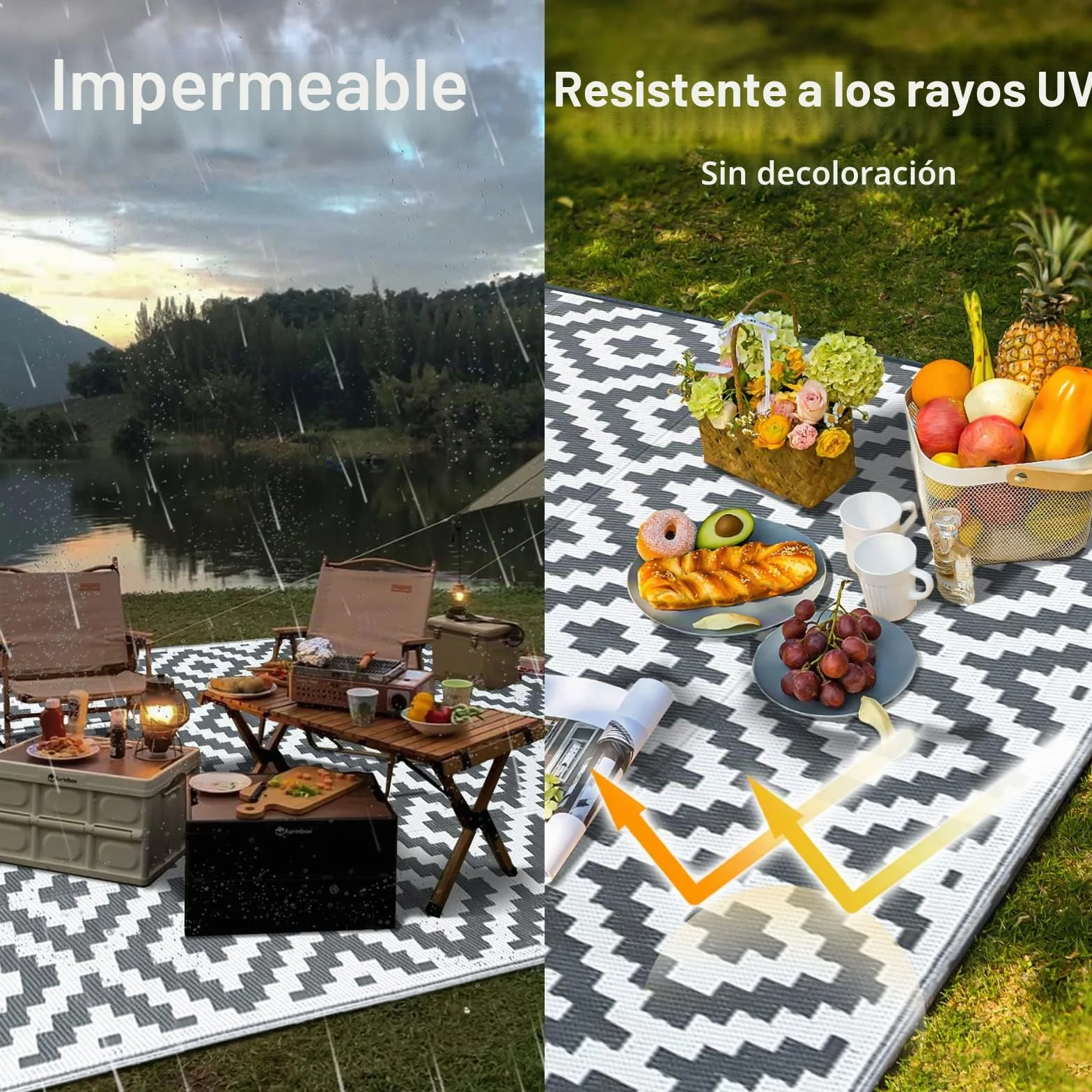 CHOSHOME Alfombra de jardín impermeable 120 x 180 cm resistente UV plástico reciclado exterior interior