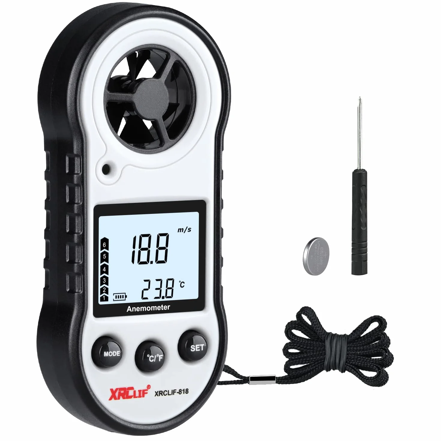 Anemómetro digital de velocidad del viento medidor de flujo de aire para temperatura y velocidad gris