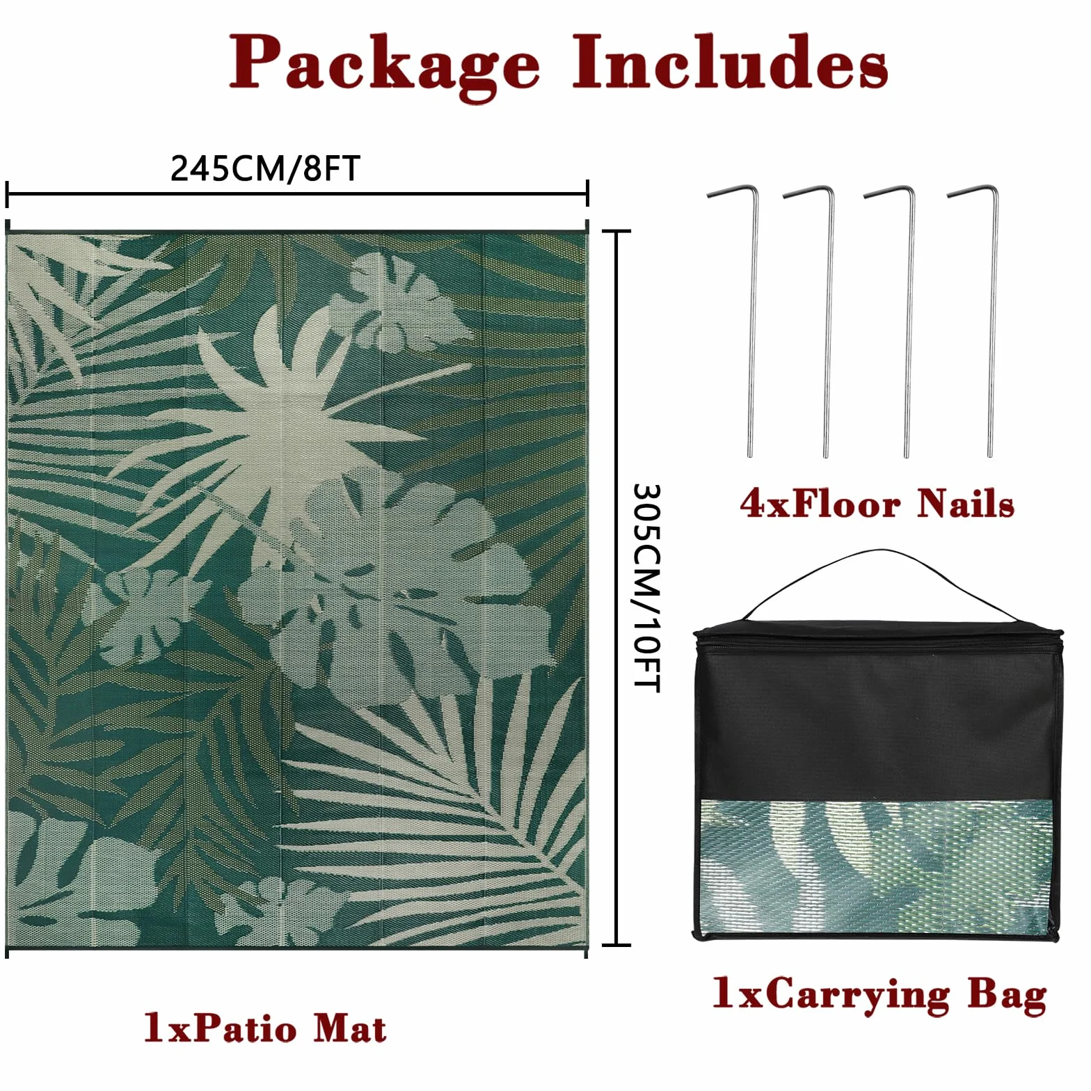 Homcomodar Alfombra Exteriores para Patio 245x305cm Alfombras Grande de Camping Paja Plástico Esteras Reversibles Resistente UV Balcón Verde